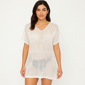 Fashion avenue white mesh top coverup size L